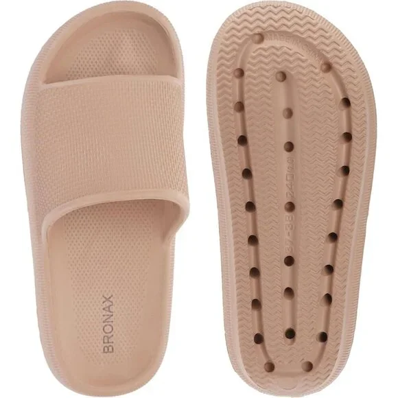 Women's Light Brown Pillow Slides Slippers Shower Sandals Cushioned Thick Sole - Picture 6 of 6